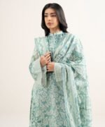 Lawn Embroidered Blue & White 3 Piece Suit - Image 4