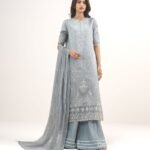 Raw Silk Embroidered Grey  3 Piece Suit