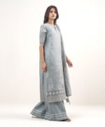 Raw Silk Embroidered Grey  3 Piece Suit - Image 2