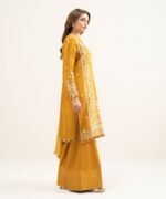Raw Silk Embroidered Orange 3 Piece Suit - Image 2