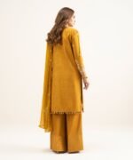 Raw Silk Embroidered Orange 3 Piece Suit - Image 3
