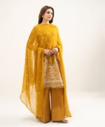 Raw Silk Embroidered Orange 3 Piece Suit - Image 4