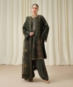 Raw Silk Embroidered Green 3 Piece Suit - Image 4