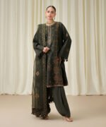 Raw Silk Embroidered Green 3 Piece Suit - Image 4