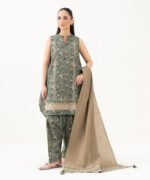 Khaddar Printed Green 3 Piece Suit - Image 2