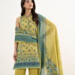 Zari Lawn Yellow Printed 3 Piece Suit