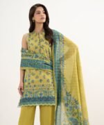 Zari Lawn Yellow Printed 3 Piece Suit