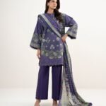 Zari Lawn Purple Printed 3 Piece Suit