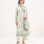 Zari Lawn Printed Off White 3 Piece Suit