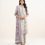 Zari Lawn Printed Purple 3 Piece Suit