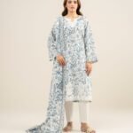 Lawn Embroidered Teal Blue and Off white 2 Piece Suit