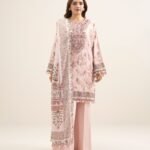Textured Cotton Viscose Embroidered Pink 3 Piece Suit