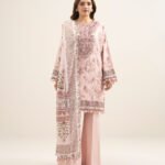 Cotton Viscose Embroidered Pink 3 Piece Suit