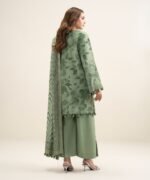 Textured Cotton Viscose Green Embroidered 3 Piece Suit - Image 3