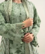 Textured Cotton Viscose Green Embroidered 3 Piece Suit - Image 4