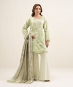 Textured Cotton Viscose Embroidered Light Mint 3 Piece Suit