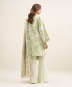 Textured Cotton Viscose Embroidered Light Mint 3 Piece Suit - Image 3