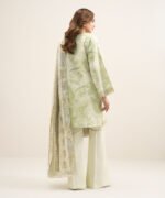 Textured Cotton Viscose Embroidered Light Mint 3 Piece Suit - Image 3