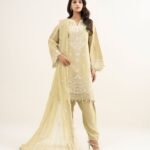 Cotton Net Embroidered Green 3 Piece Suit
