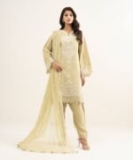 Cotton Net Embroidered Green 3 Piece Suit