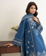 Cotton Net Embroidered Blue 3 Piece Suit