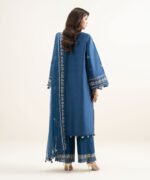 Cotton Net Embroidered Blue 3 Piece Suit - Image 4