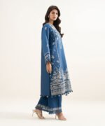 Cotton Net Embroidered Blue 3 Piece Suit - Image 3