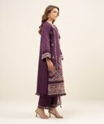 Cotton Net Embroidered Purple 3 Piece Suit - Image 3