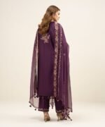 Cotton Net Embroidered Purple 3 Piece Suit - Image 4