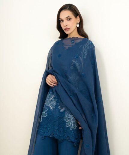 Lawn Embroidered Blue 3 Piece Suit