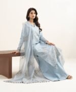 Lawn Embroidered ice Blue 3 Piece Suit - Image 4