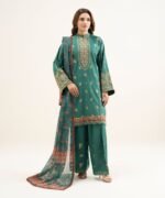 Blended Raw Silk Embroidered Green 3 Piece Suit - Image 2