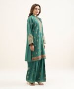 Blended Raw Silk Embroidered Green 3 Piece Suit - Image 3