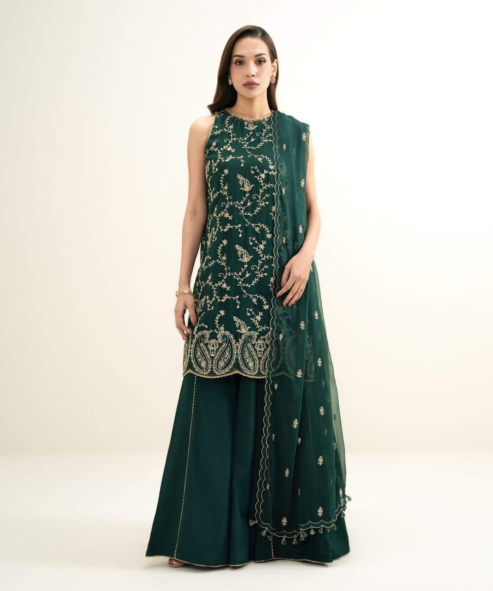 3FELXS26V223_2.jpg Blended Chiffon Embroidered Green 3 Piece Suit
