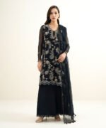 Blended Chiffon Embroidered Black  3 Piece Suit - Image 2