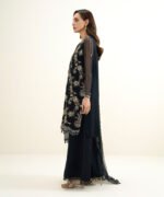 Blended Chiffon Embroidered Black  3 Piece Suit - Image 3