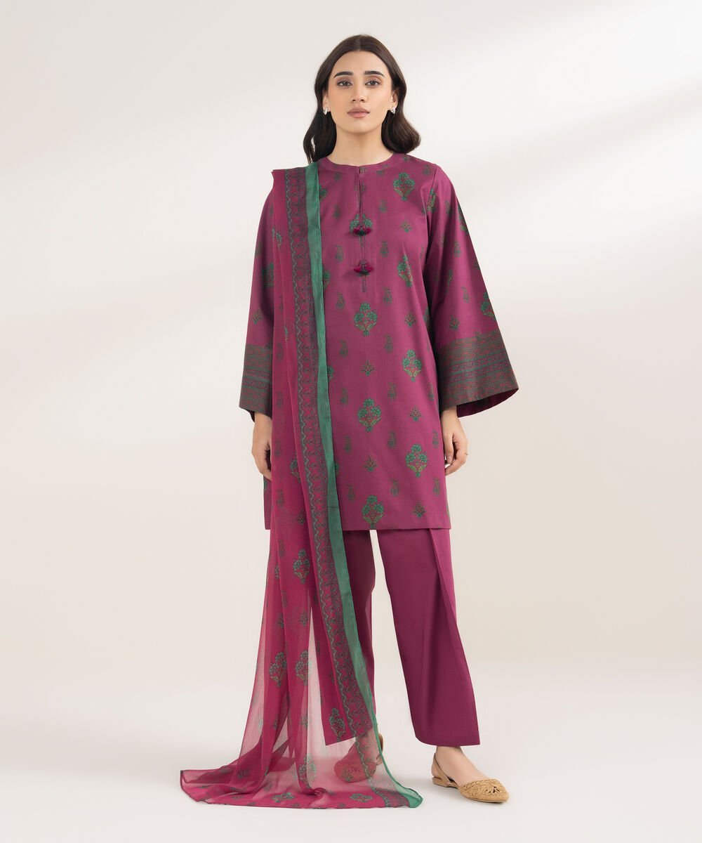 3PDDS26V0116_2-3.jpg Lawn Printed Pink 3 Piece Suit - Image 1