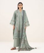 Lawn Printed Grey 3 Piece Suit - Image 4