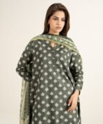 Zari Lawn Printed Brown 3 Piece Suit