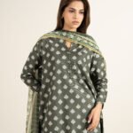 Lawn Printed Brown 3 Piece Suit