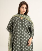 Lawn Printed Brown 3 Piece Suit