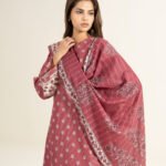 Zari Lawn Printed Pink 3 Piece Suit