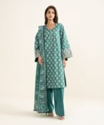 Zari Lawn Printed Green 3 Piece Suit