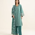 Zari Lawn Printed Green 3 Piece Suit