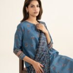 Zari Lawn Printed Blue 3 Piece Suit