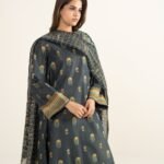 Zari Lawn Printed Black 3 Piece Suit