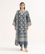 Khaddar Embroidered Grey 3 Piece Suit