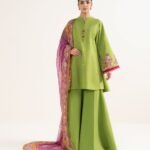 Cotton Viscose Embroidered Green 3 Piece Suit