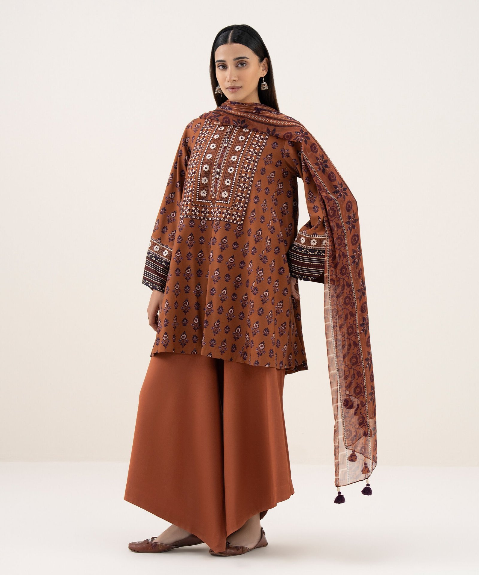 3PEDYS26V068_1 Light Linen Printed Brown 3 Piece Suit - Image 1