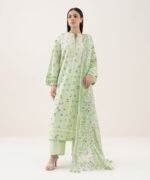 Lawn Embroidered Green 3 Piece Suit - Image 2
